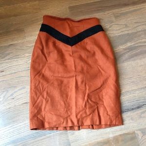 Vintage Burnt Orange and Black Wool Pencil Skirt